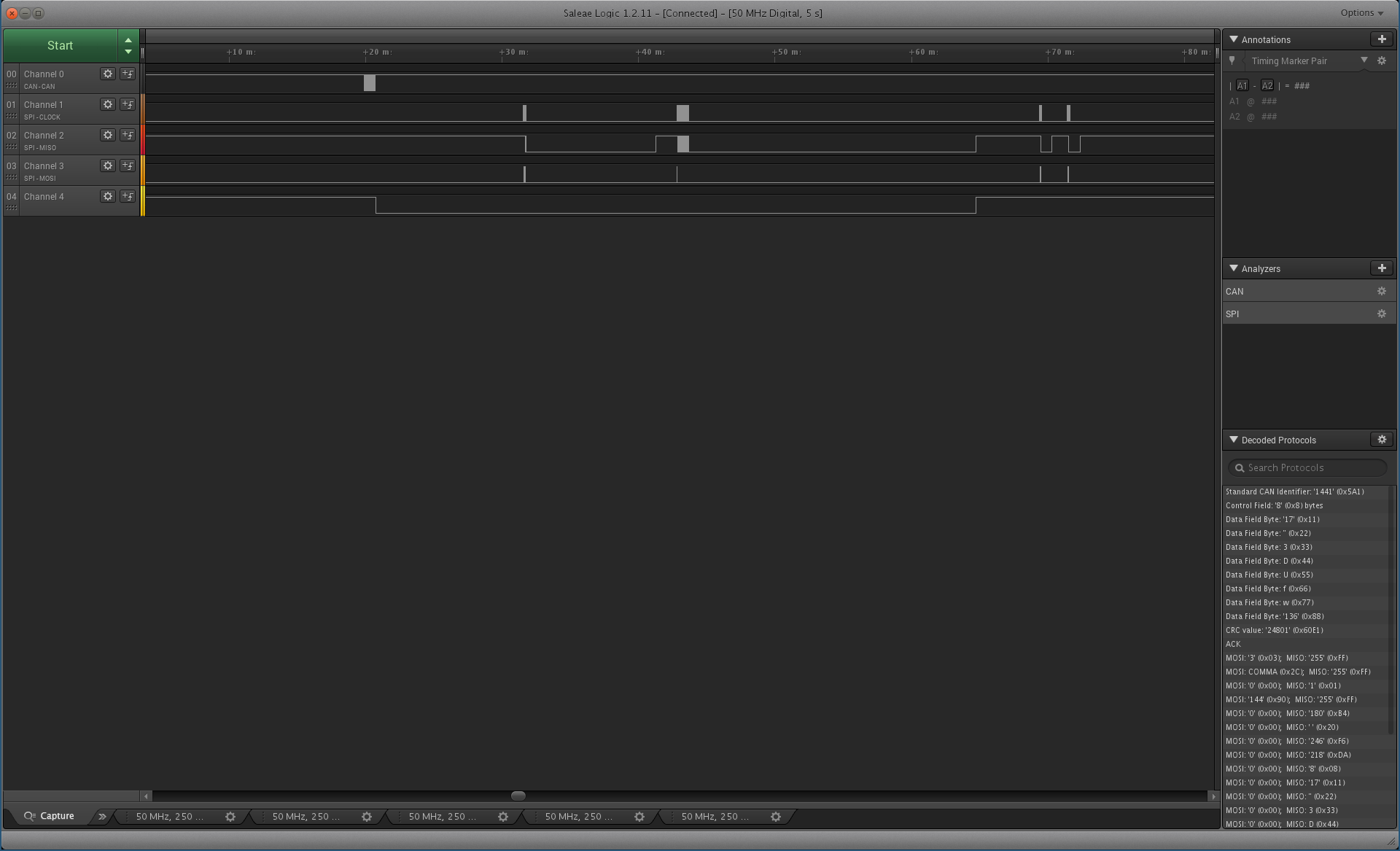 Screenshot of Logic software: GPIO Sample result
